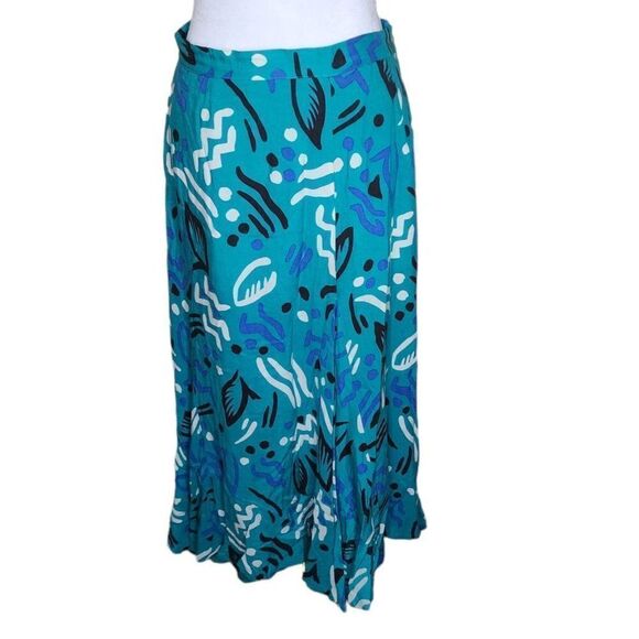 Vintage 80s Full Maxi Skirt Aztec Print Womens Size M Blue Lined Full Bottom - Picture 2 of 5